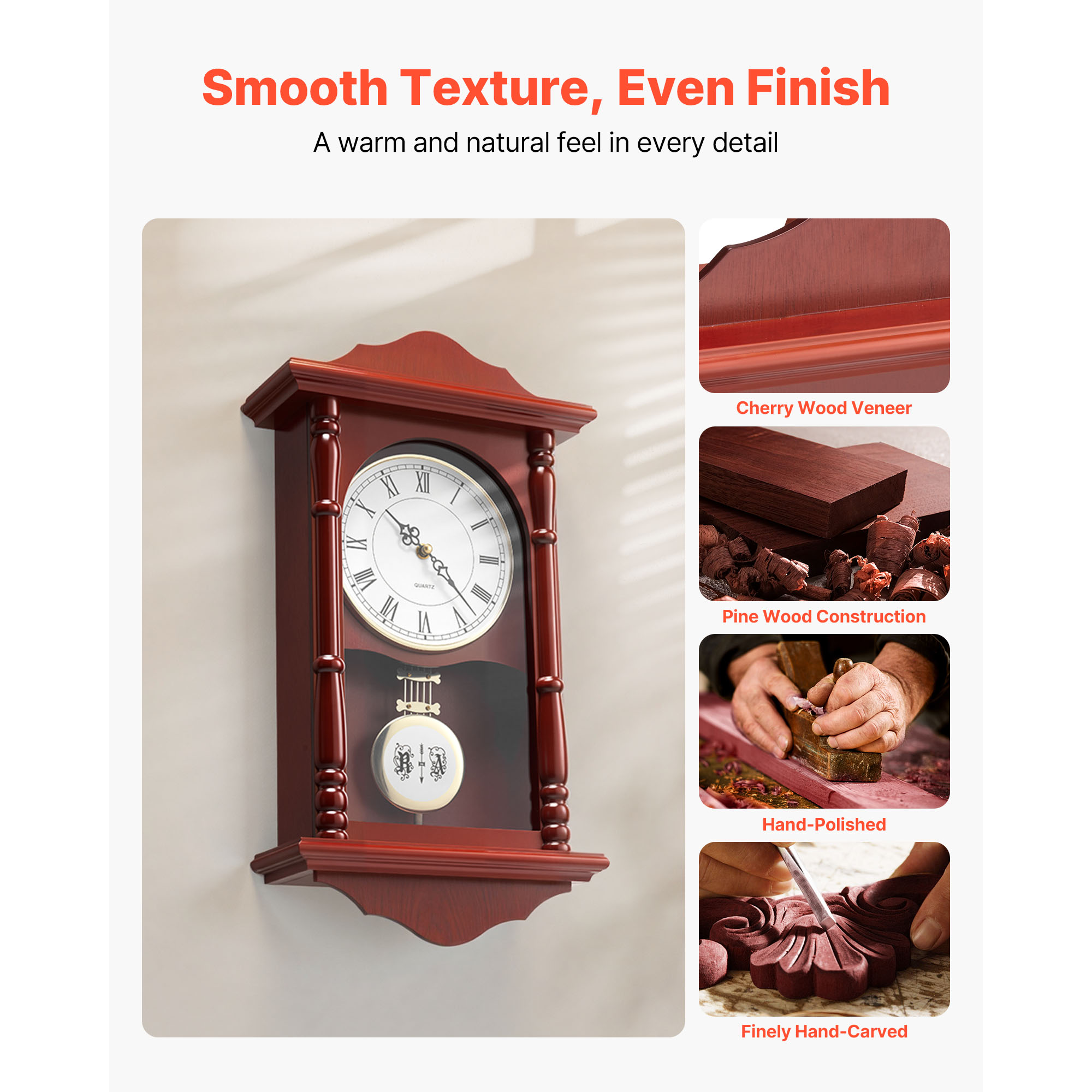 Grandfather Clock Vintage Pendulum Wall Clock 18 In With Quartz Movement_voghion.com